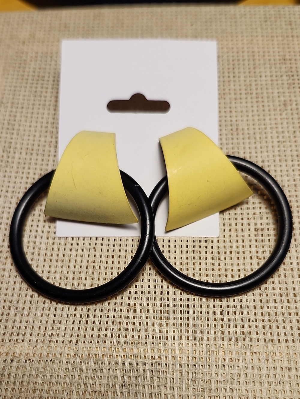 Vintage 80s Contemporary Yellow and Black Hoop Drop Earrings